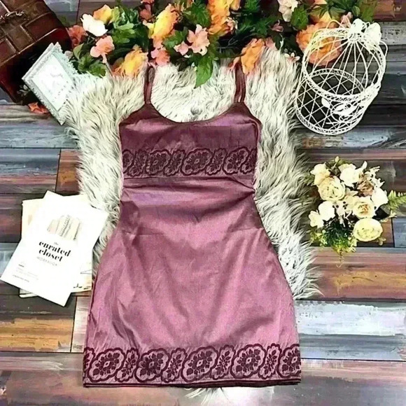 Inka 100% Satin Vintage Floral Print Empire waist Mini Dress, M - Picture 1 of 9